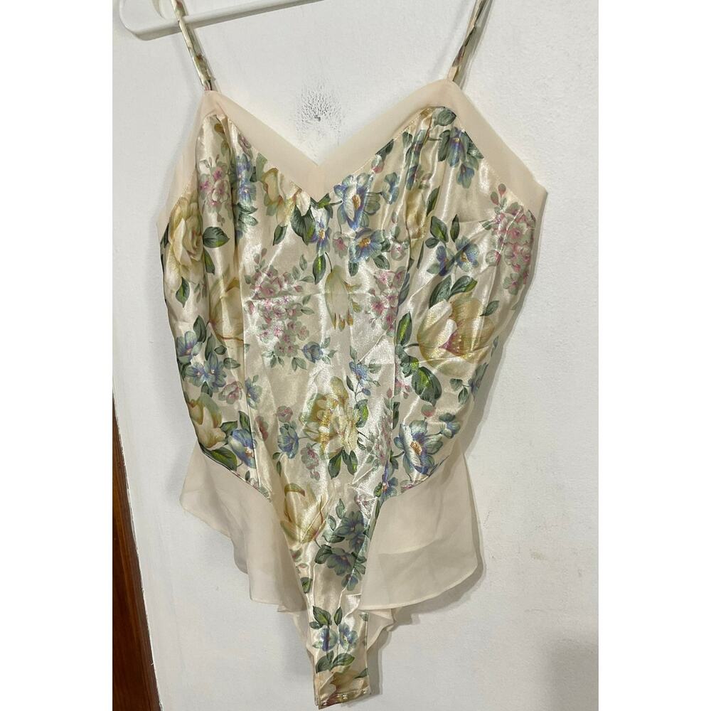 VTG 90s Lingerie Cacique Satin Floral Bodysuit Teddy Size Medium - Picture 3 of 7
